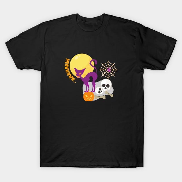 Cat in the Halloween night T-Shirt by GROOVYUnit